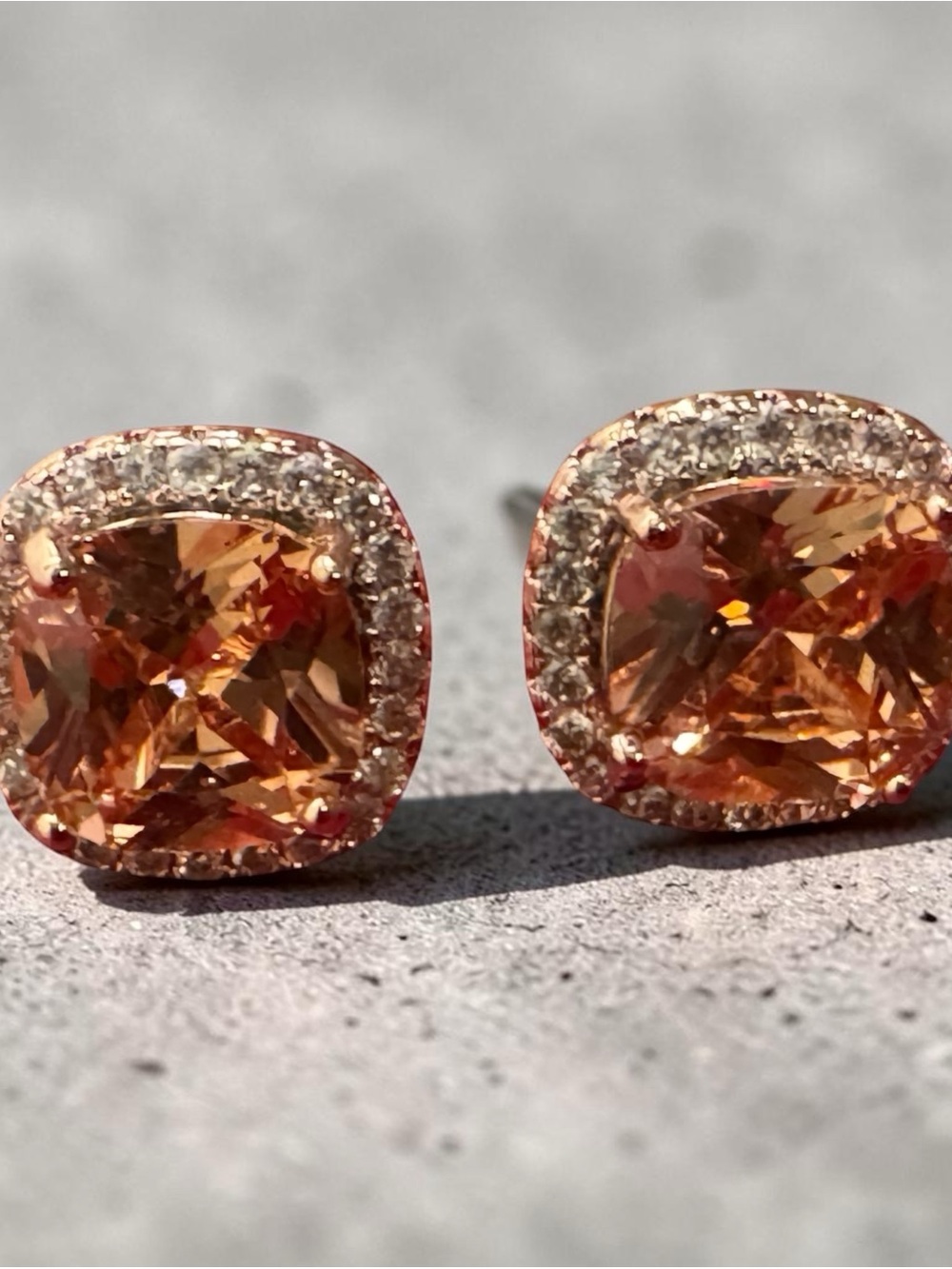 Rose Gold Peach Crystal Halo Stud Earrings